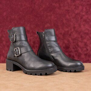 Paul Green Women Balboa Moto Biker Black Leather Zip Ankle Boots sz 9.5US AUS 7